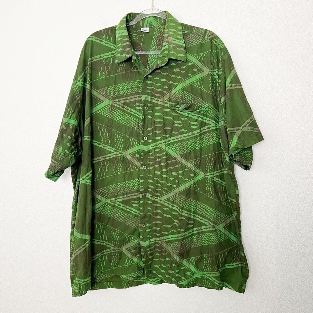 Missing Polynesia Mens XXXL 3XL LeApia Tribal Short Sleeve Button Down Shirt